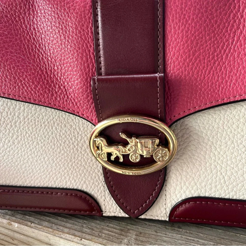 Coach Georgie Color-Block Chalk/Confetti Pink Pebbled Leather Crossbody Bag